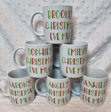 Load image into Gallery viewer, Personalized Christmas Eve Mug β Candy Cane Font | Custom Festive Mug
