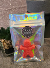 Load image into Gallery viewer, Gingerbread Man Wax Melt – 9g Handmade Soy Wax | Festive Christmas Scent | Holographic Gift Bag | Ready Made or Made to Order