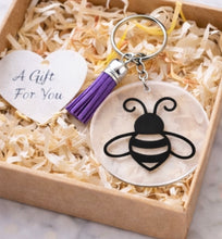 Load image into Gallery viewer, Bee Keychain with Tassel | Acrylic Bee Keyring | Cute Bee Gift | Bee Lover Accessory