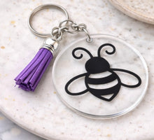 Load image into Gallery viewer, Bee Keychain with Tassel | Acrylic Bee Keyring | Cute Bee Gift | Bee Lover Accessory