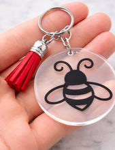 Load image into Gallery viewer, Bee Keychain with Tassel | Acrylic Bee Keyring | Cute Bee Gift | Bee Lover Accessory