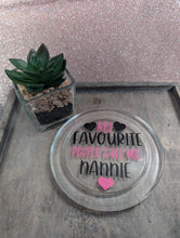 Load image into Gallery viewer, Personalised Glass Coaster | “My Favourite People Call Me Nannie” | Custom Name Gift | Black & Colour Choice | Mum Dad Nana Gift | 8cm