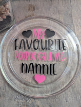 Load image into Gallery viewer, Personalised Glass Coaster | “My Favourite People Call Me Nannie” | Custom Name Gift | Black & Colour Choice | Mum Dad Nana Gift | 8cm