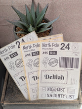 Load image into Gallery viewer, Personalised North Pole Shipping Labels – Pack of 10 | 4x6" Santa Mail Stickers | Custom Child’s Name | Nice or Naughty List | Christmas Parcel Label