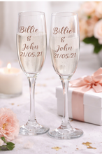 Load image into Gallery viewer, Personalised Champagne Flutes Set of 2 | Bride & Groom Glasses | Wedding Champagne Glasses | Custom Wedding Toast Glasses | Wedding Gift