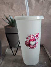 Load image into Gallery viewer, Valentine’s Gonk 24oz Cold Cup – Frosted White or Matte Black | 4 Designs Available | Reusable Tumbler with Lid & Straw