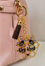Load image into Gallery viewer, Bee Kind Honeycomb Keyring – Positive Gift | Acrylic Bee Keychain