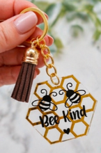Load image into Gallery viewer, Bee Kind Honeycomb Keyring – Positive Gift | Acrylic Bee Keychain