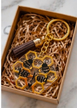 Load image into Gallery viewer, Bee Kind Honeycomb Keyring – Positive Gift | Acrylic Bee Keychain