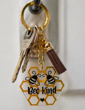 Load image into Gallery viewer, Bee Kind Honeycomb Keyring – Positive Gift | Acrylic Bee Keychain