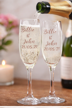 Load image into Gallery viewer, Personalised Champagne Flutes Set of 2 | Bride & Groom Glasses | Wedding Champagne Glasses | Custom Wedding Toast Glasses | Wedding Gift