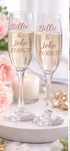 Load image into Gallery viewer, Personalised Champagne Flutes Set of 2 | Bride & Groom Glasses | Wedding Champagne Glasses | Custom Wedding Toast Glasses | Wedding Gift