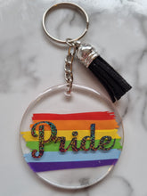 Load image into Gallery viewer, Pride Keyring with Tassel β 5cm Acrylic Keychain | Custom LGBTQ+ Gift | Rainbow | Personalised Option