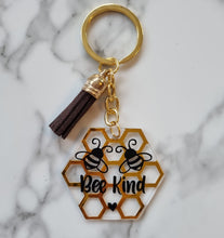 Load image into Gallery viewer, Bee Kind Honeycomb Keyring – Positive Gift | Acrylic Bee Keychain