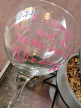 Load image into Gallery viewer, Giant wine glass / gin glass with saying "if i combine wine and dinner the new word is winner