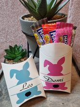 Load image into Gallery viewer, Personalized Easter Pillow Gift Box – Custom Treat Box – Small Favor Box – Filled or Unfilled