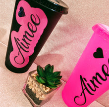 Load image into Gallery viewer, personalized 24oz cold cup. Matte black, frosted white, or glittery hot pink cups available. gifts for her, gifts for him. gift idea