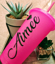 Load image into Gallery viewer, personalized 24oz cold cup. Matte black, frosted white, or glittery hot pink cups available. gifts for her, gifts for him. gift idea