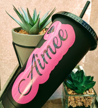 Load image into Gallery viewer, personalized 24oz cold cup. Matte black, frosted white, or glittery hot pink cups available. gifts for her, gifts for him. gift idea