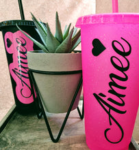 Load image into Gallery viewer, personalized 24oz cold cup. Matte black, frosted white, or glittery hot pink cups available. gifts for her, gifts for him. gift idea