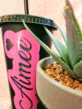 Load image into Gallery viewer, personalized 24oz cold cup. Matte black, frosted white, or glittery hot pink cups available. gifts for her, gifts for him. gift idea