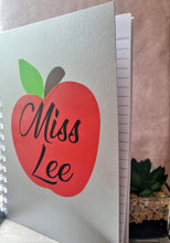 Load image into Gallery viewer, Personalized Silver A5 Notebook – Apple Design | Custom Name Journal | Wire Bound Teacher Gift | Back to School Stationery