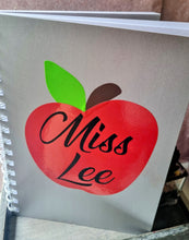 Load image into Gallery viewer, Personalized Silver A5 Notebook – Apple Design | Custom Name Journal | Wire Bound Teacher Gift | Back to School Stationery