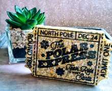 Load image into Gallery viewer, Polar Express Ticket Ornament | Christmas Tree Decoration | Resin Keepsake | Custom Colour Option | Holiday Gift