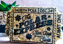 Load image into Gallery viewer, Polar Express Ticket Ornament | Christmas Tree Decoration | Resin Keepsake | Custom Colour Option | Holiday Gift