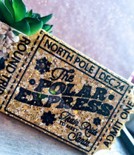 Load image into Gallery viewer, Polar Express Ticket Ornament | Christmas Tree Decoration | Resin Keepsake | Custom Colour Option | Holiday Gift