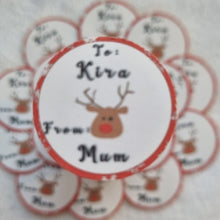 Load image into Gallery viewer, Personalized To/From Stickers - Green with Cute Reindeer Design