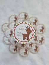 Load image into Gallery viewer, Personalized To/From Stickers - Reindeer Design with Green and Red Polka Dot Border