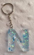 Load image into Gallery viewer, Resin letter keyring with foil flakes