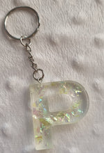 Load image into Gallery viewer, Resin letter keyring with foil flakes
