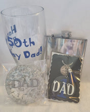 Load image into Gallery viewer, Personalized Gift Box for Him โ Hip Flask, Pint Glass, Keyring & Coaster