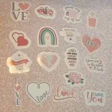 Load image into Gallery viewer, Valentine Sticker Pack – 17 Handmade Vinyl Stickers | Planner & Gift Stickers