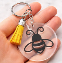 Load image into Gallery viewer, Bee Keychain with Tassel | Acrylic Bee Keyring | Cute Bee Gift | Bee Lover Accessory
