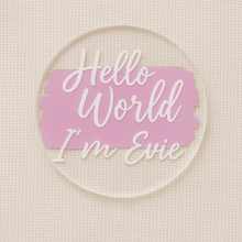 Load image into Gallery viewer, Baby Milestone Discs – Personalised Acrylic Set | Hello World + 1-12 Months | Custom Colours | New Baby Gift

