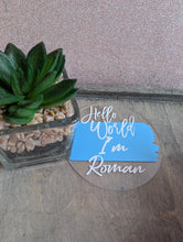 Load image into Gallery viewer, Baby Milestone Discs – Personalised Acrylic Set | Hello World + 1-12 Months | Custom Colours | New Baby Gift
