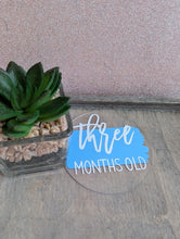 Load image into Gallery viewer, Baby Milestone Discs – Personalised Acrylic Set | Hello World + 1-12 Months | Custom Colours | New Baby Gift
