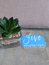 Load image into Gallery viewer, Baby Milestone Discs – Personalised Acrylic Set | Hello World + 1-12 Months | Custom Colours | New Baby Gift
