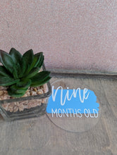 Load image into Gallery viewer, Baby Milestone Discs – Personalised Acrylic Set | Hello World + 1-12 Months | Custom Colours | New Baby Gift
