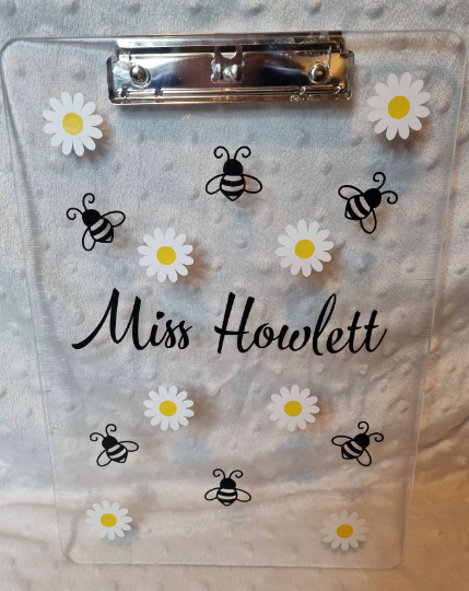 personalized bee & daisy Acrylic clipboard - teacher gift