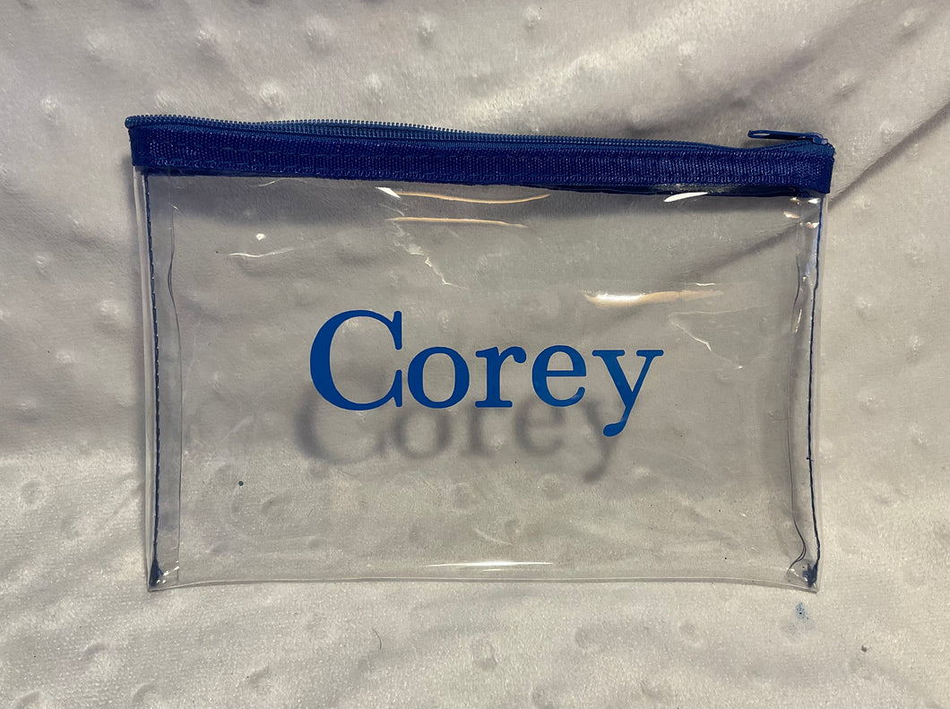 Personalized pencil case - clear & blue