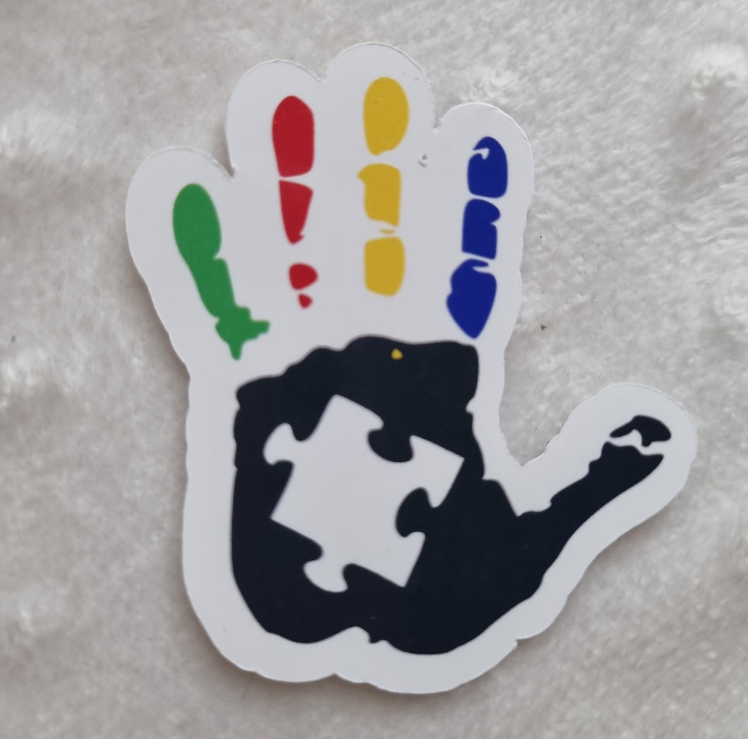 Autism awareness sticker, jigsaw handprint