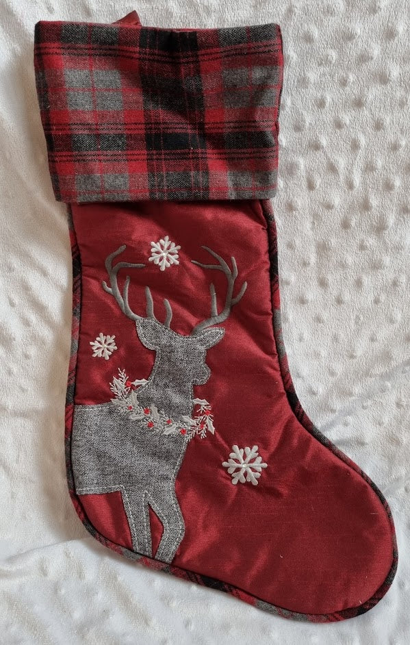 red and grey reindeer stocking