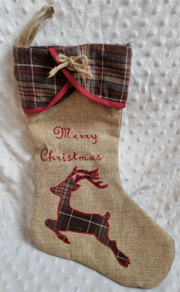 Hessian merry Christmas stocking