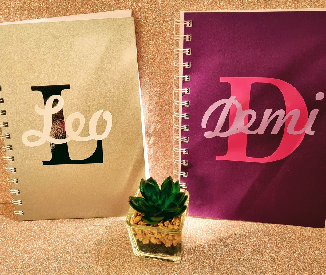 personalized a5 notebook. name and initial, silver purple or pink available - back to school, student gift, gifts for him, gifts for her