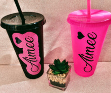 Load image into Gallery viewer, personalized 24oz cold cup. Matte black, frosted white, or glittery hot pink cups available. gifts for her, gifts for him. gift idea
