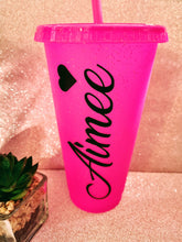 Load image into Gallery viewer, personalized 24oz cold cup. Matte black, frosted white, or glittery hot pink cups available. gifts for her, gifts for him. gift idea
